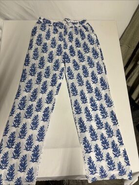 Anokhi 100% Cotton Blue White Block Print Wide Leg Pants XS